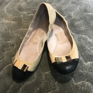 Coach Nude and Black Bow Ballet Flats